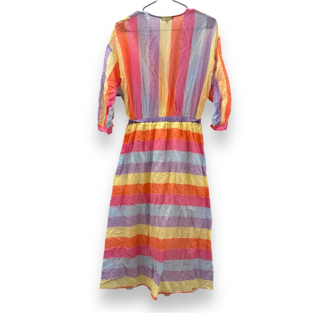 RTR Tara Jarmon Rainbow Colorful Stripey‎ 3/4 Sleeve Midi Dress Sz 38 / US 6 - Picture 5 of 13
